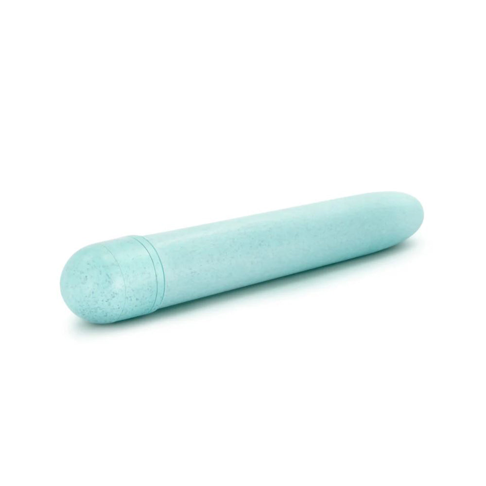 Aqua plant-based straight vibrator with a tapered tip.