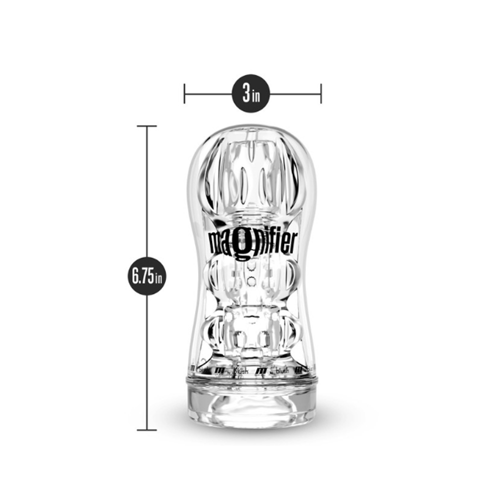 Clear pocket stroker with "Magnifier" text, 6.75 inches long and 3 inches wide.