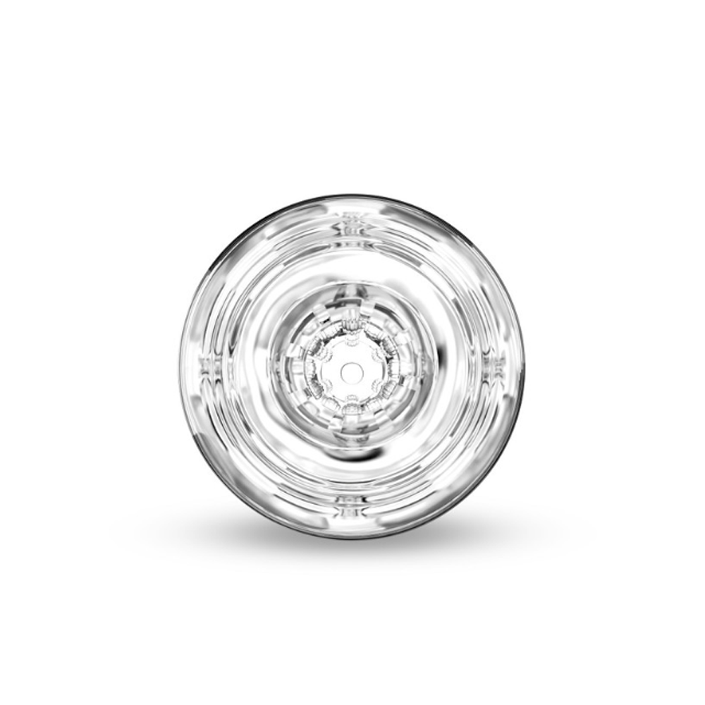 Clear, self-lubricating pocket stroker with multiple internal chambers.