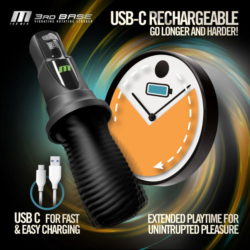 3rd Base rechargeable rotating male masturbator with USB C charging.