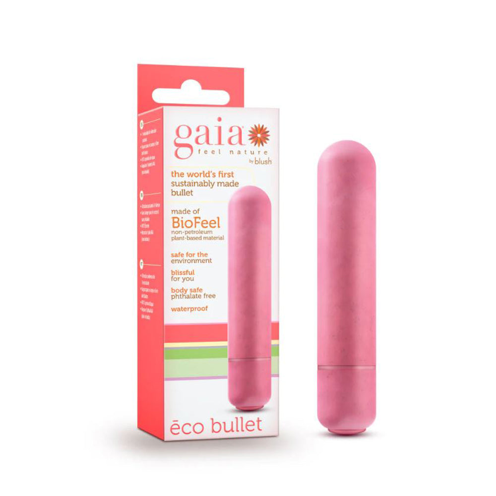 Pink Gaia Eco Bullet vibrator made of plant-based material.