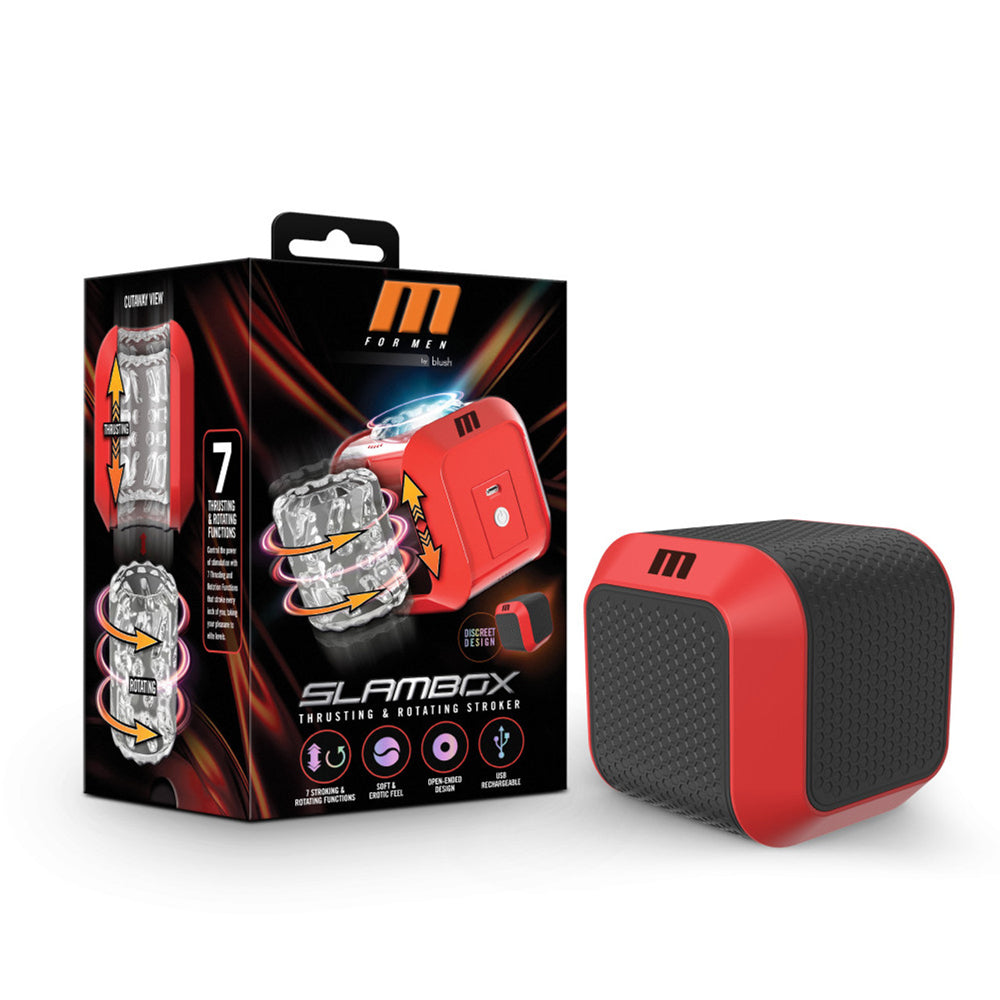 M For Men Slambox automatic rotating male stroker in red and black.
