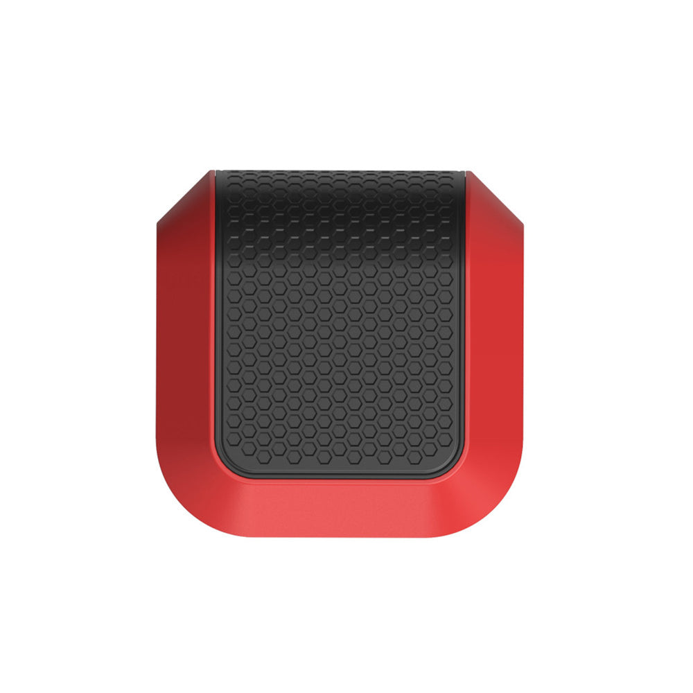 Red and black automatic rotating male stroker with hexagonal texture.