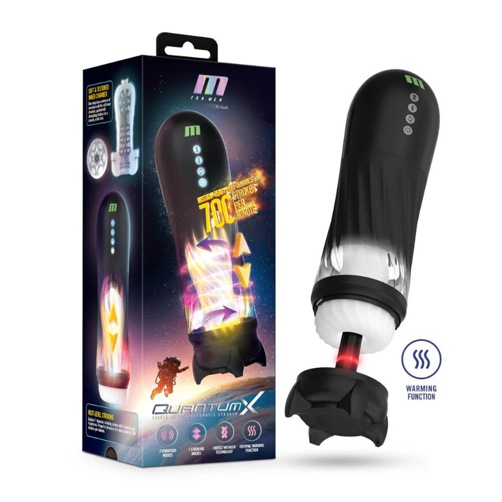 Black automatic stroker with warming function and vortex technology.