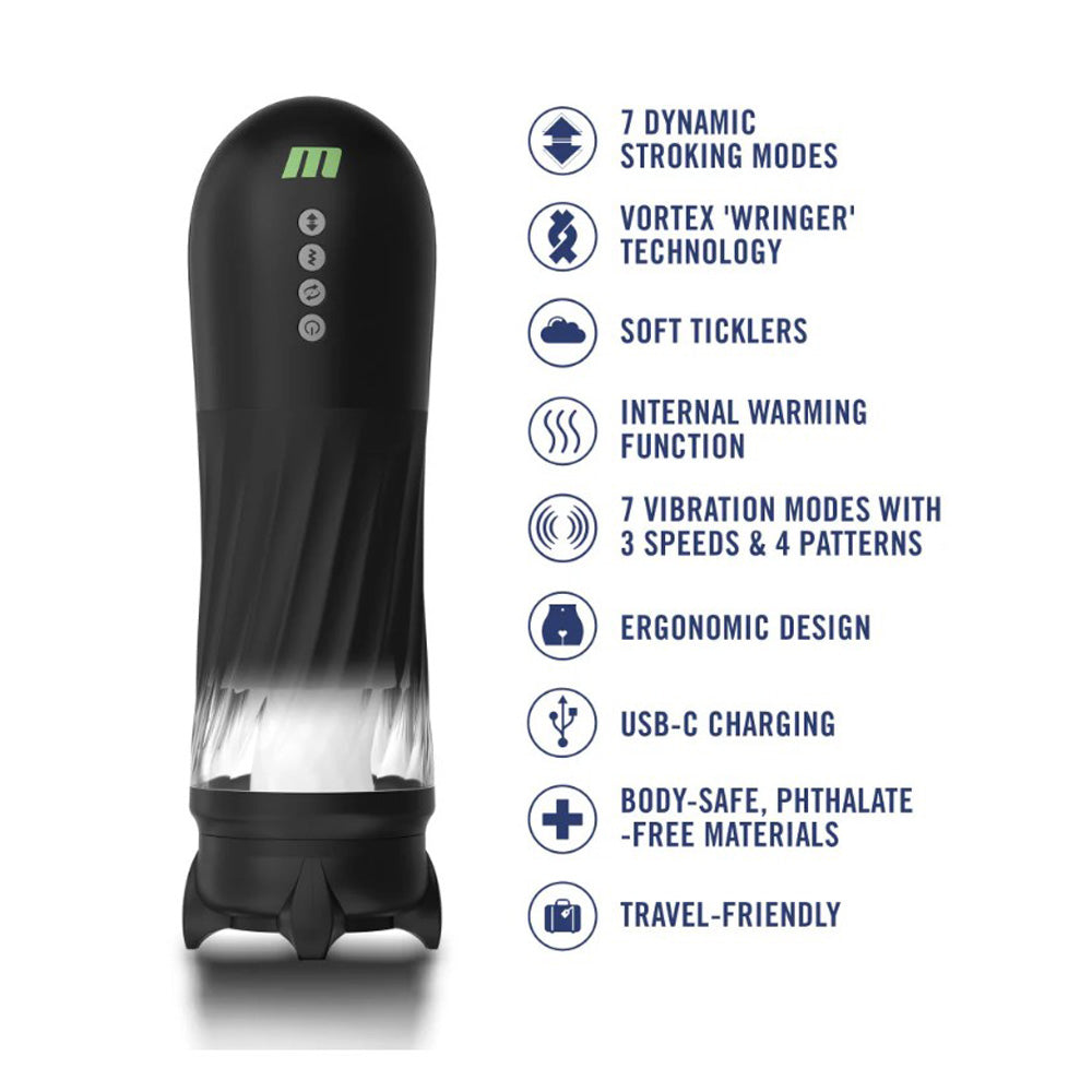 Black automatic stroker with warming and vortex technology.