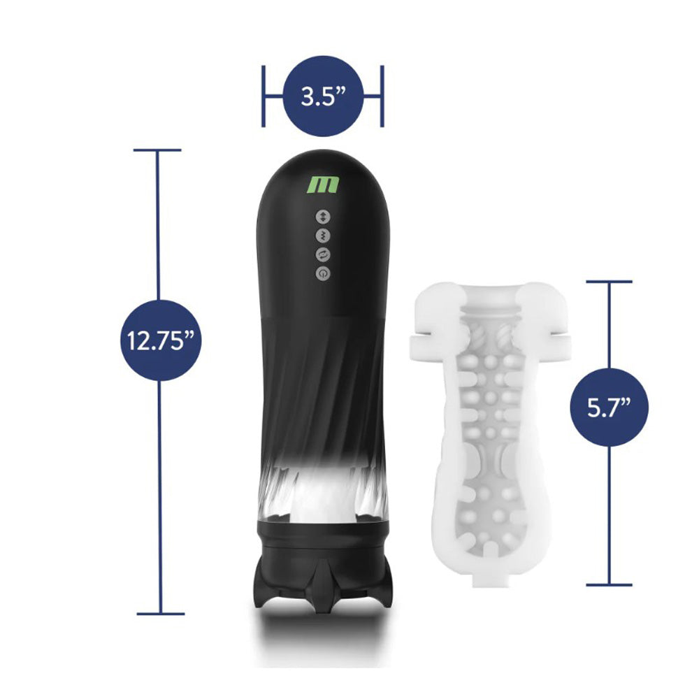 Black automatic stroker with textured sleeve and size indicators.