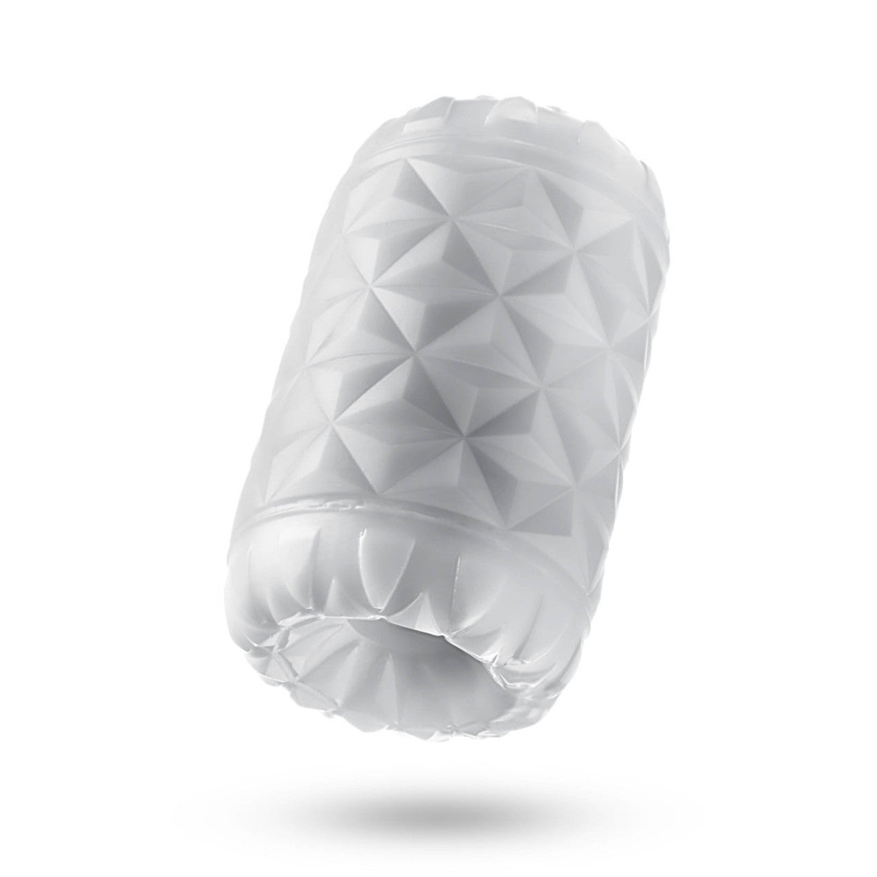 White textured pocket stroker with an open, ribbed end.