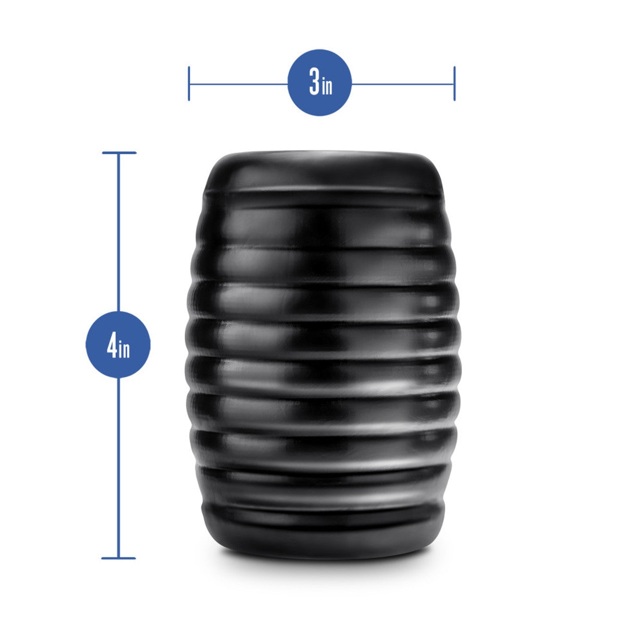 Black ribbed pocket stroker, 4 inches tall and 3 inches wide.