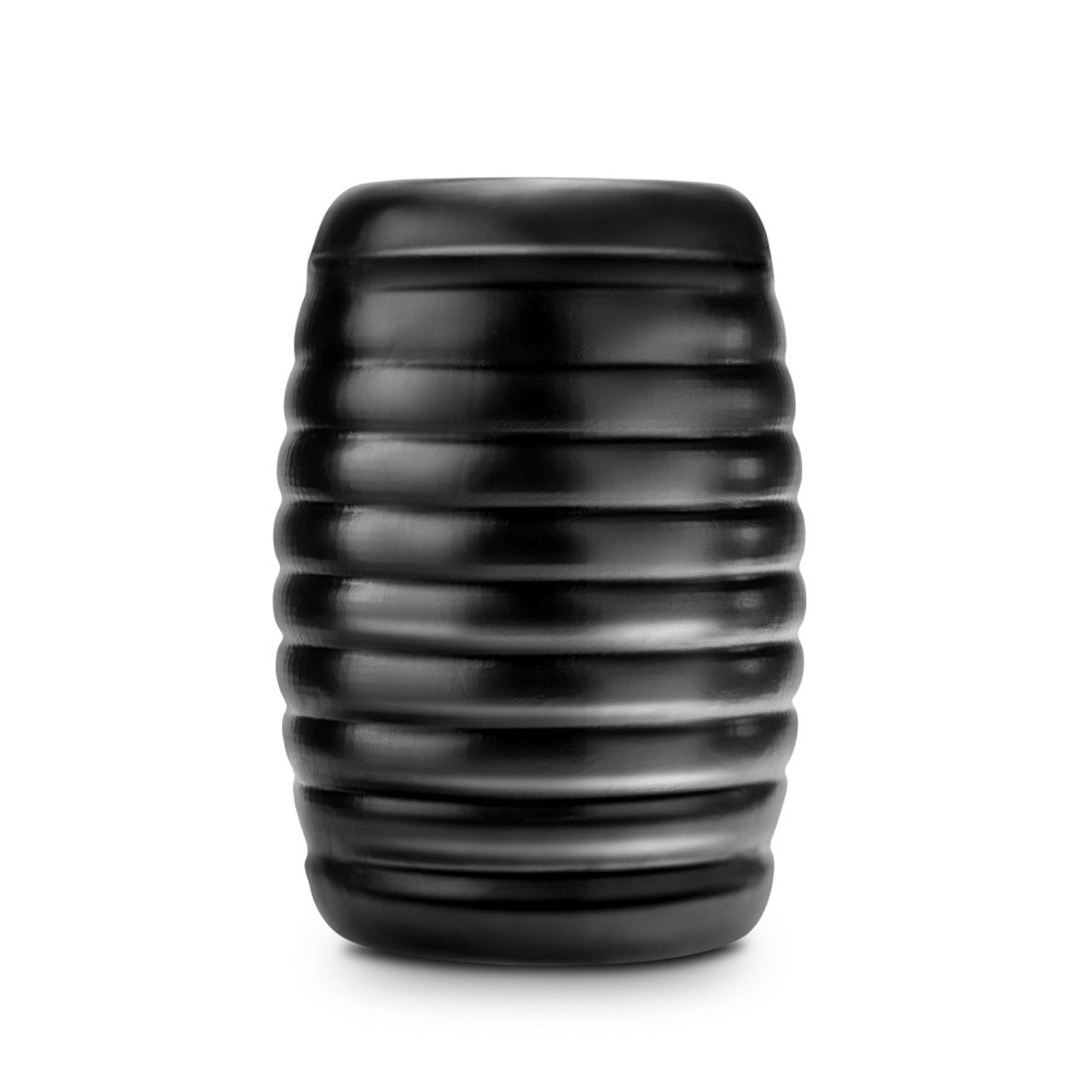 Black ribbed pocket stroker with dual chambers.