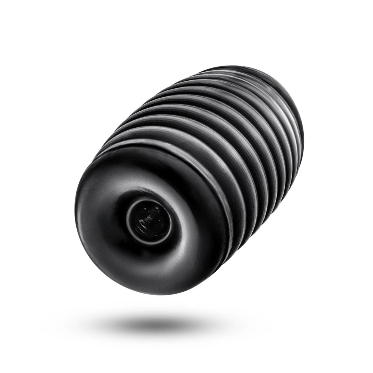 Black ribbed pocket stroker with dual chambers.