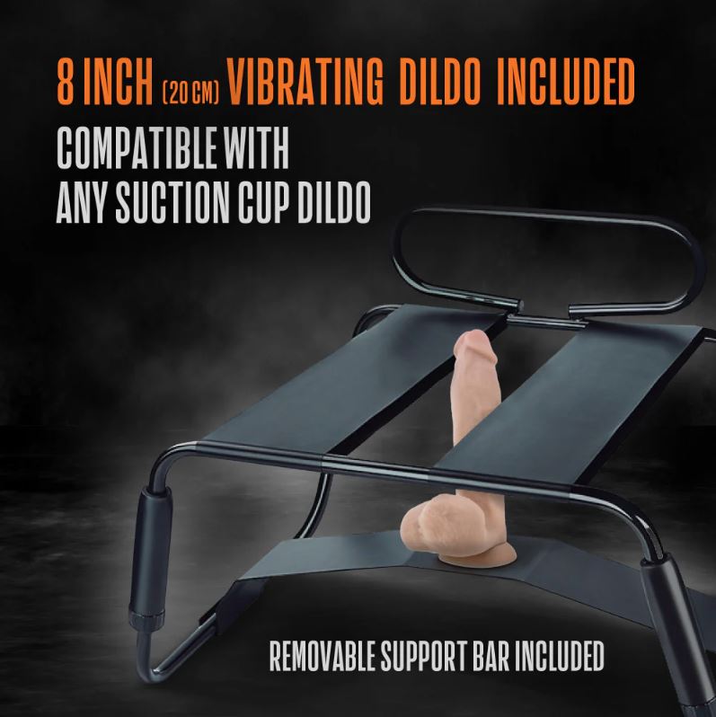A black sex chair with a dildo attached.