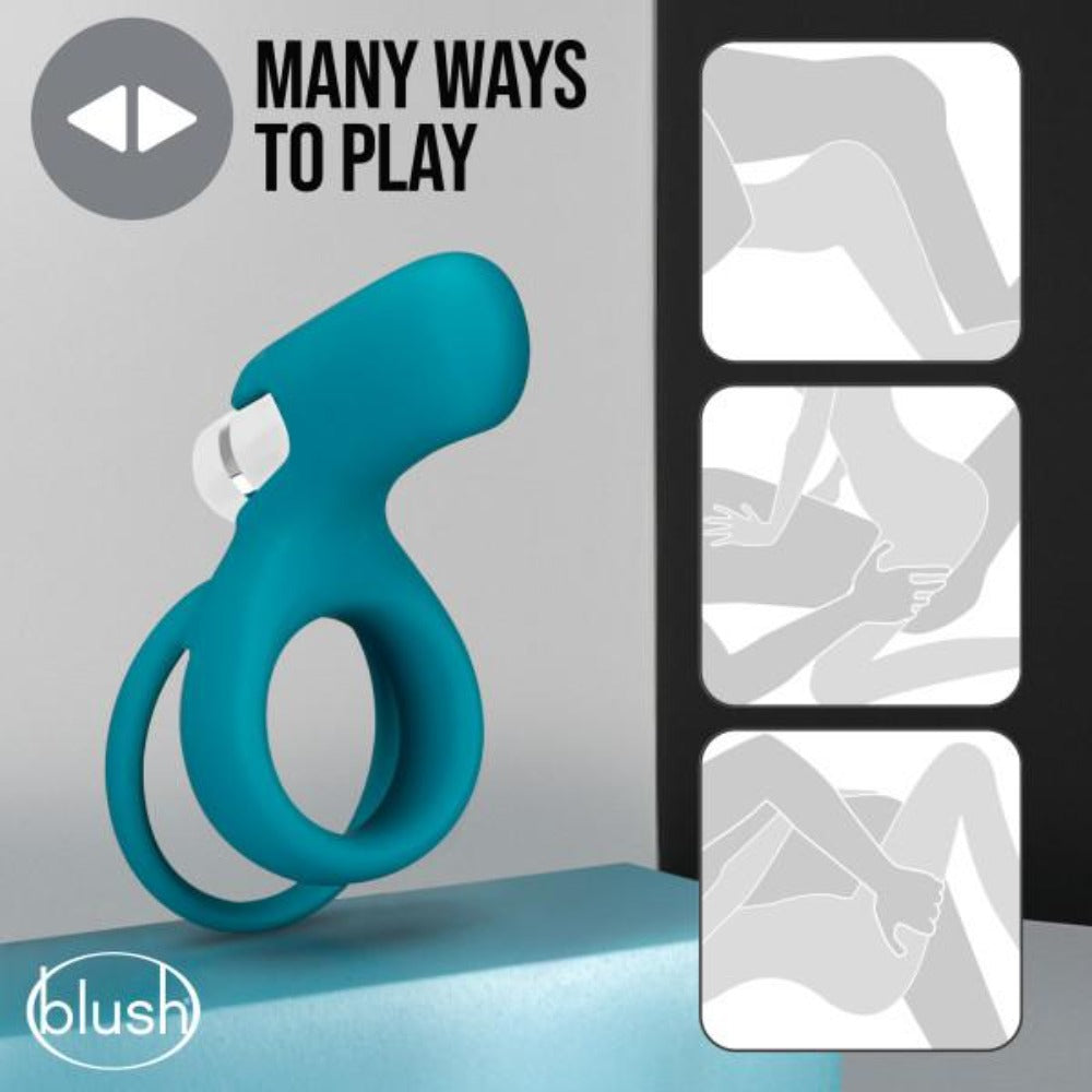 Rechargeable Juniper silicone vibrating cock ring with dual stimulation features.