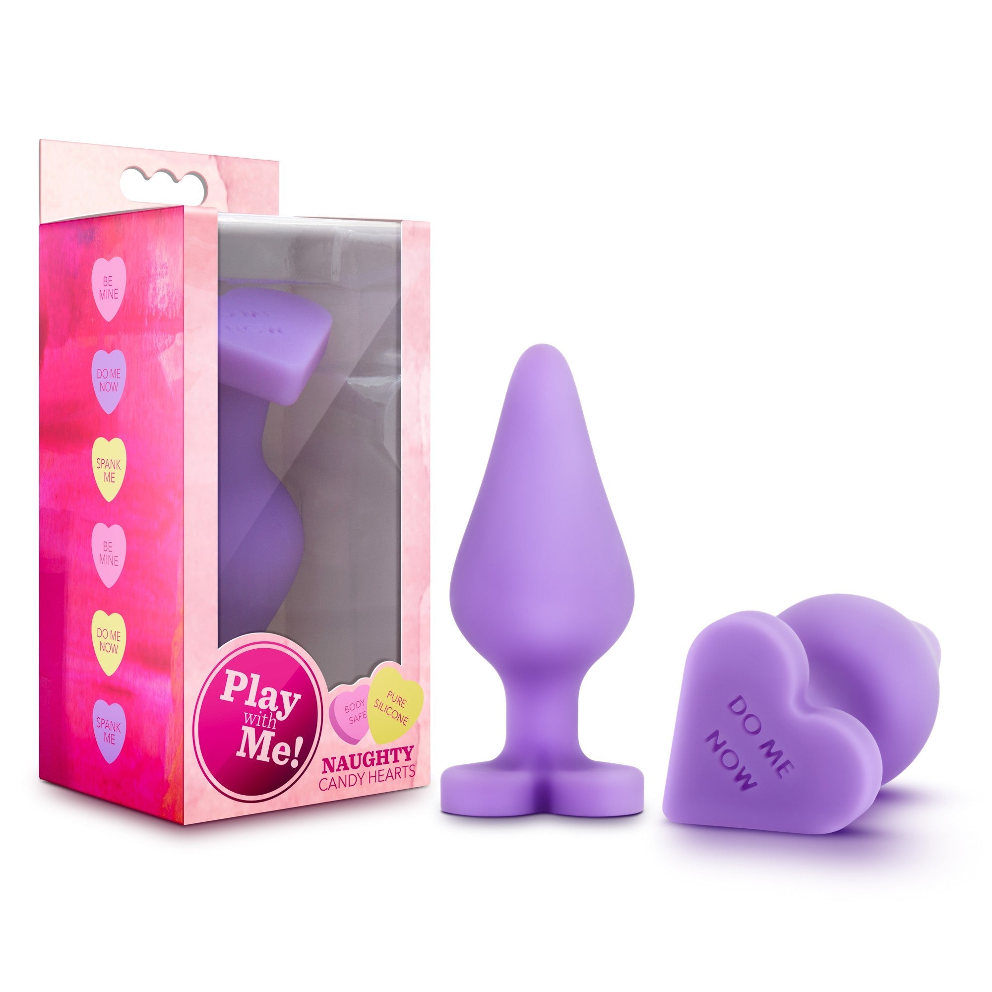 Purple silicone anal training plug with a heart-shaped base.