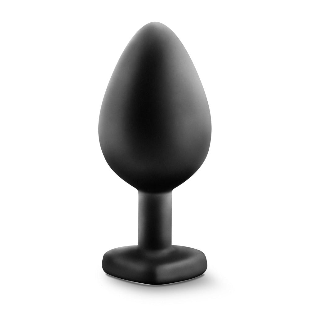 Black silicone anal plug with a flared base.