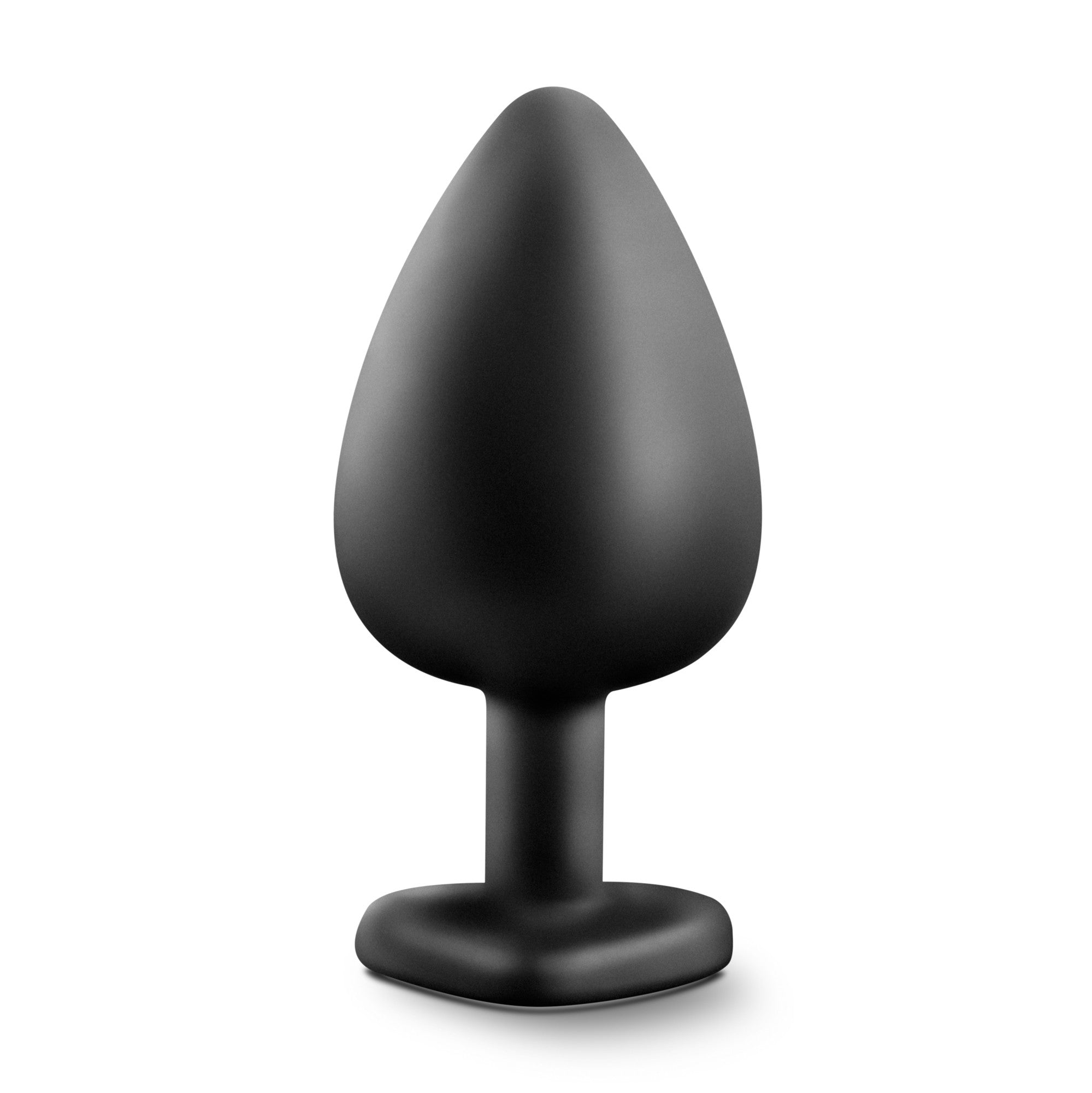 Black silicone anal plug with a flared base.