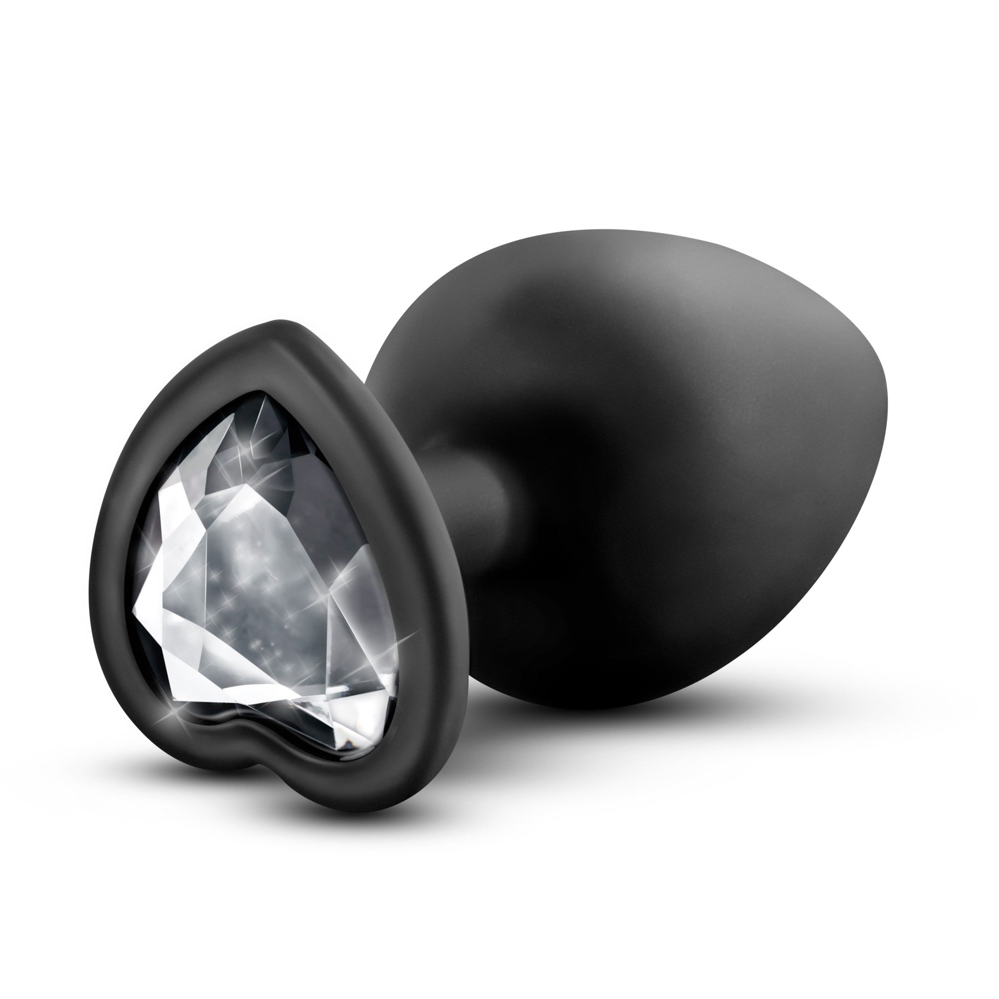 Black silicone anal plug with a heart-shaped gemstone.