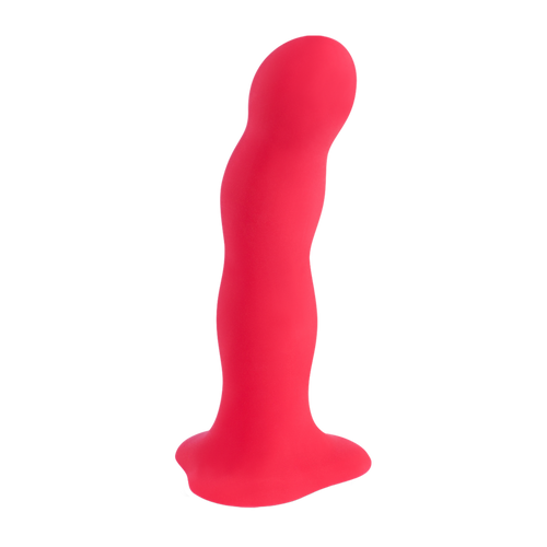 Red weighted internal motion dildo with a suction base.