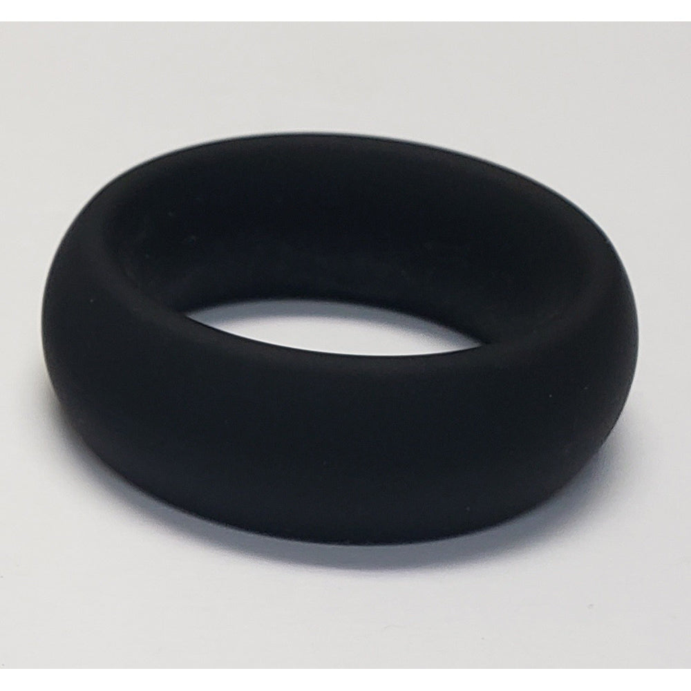 Black wide silicone cock ring with a comfort fit.