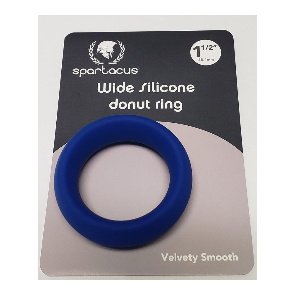 Blue silicone donut cock ring with "Spartacus" branding.