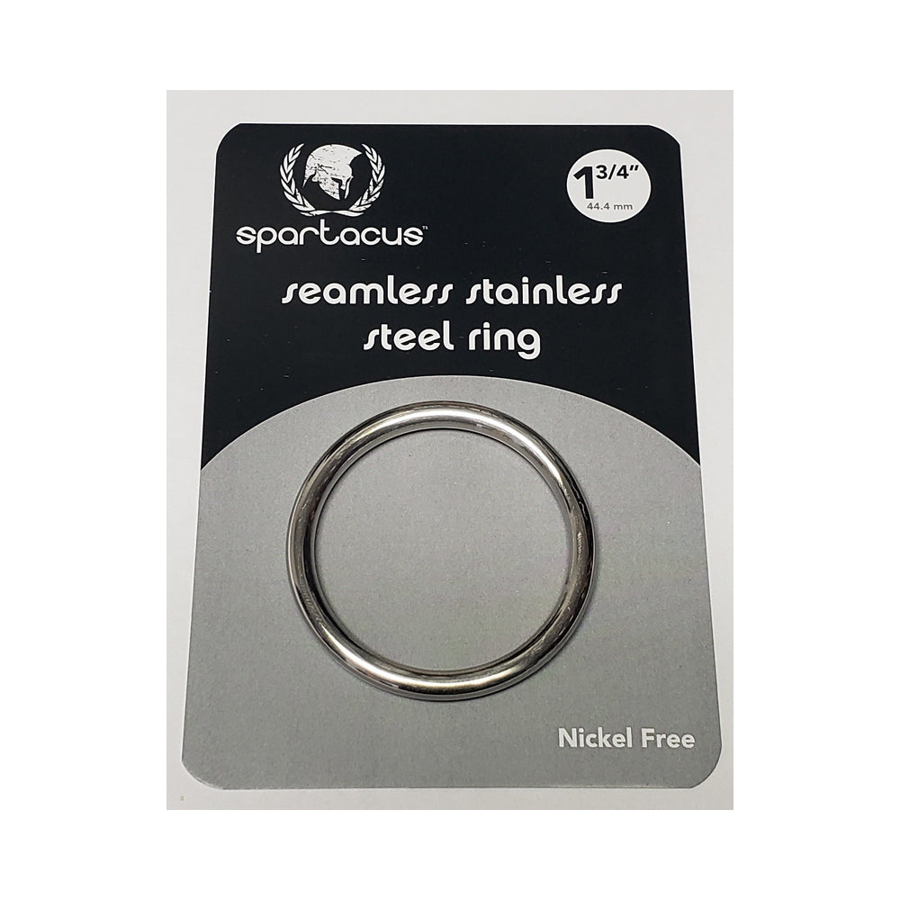 A seamless stainless steel ring, 1.75 inches in diameter.