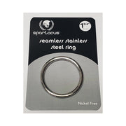 A seamless stainless steel ring, 1.75 inches in diameter.
