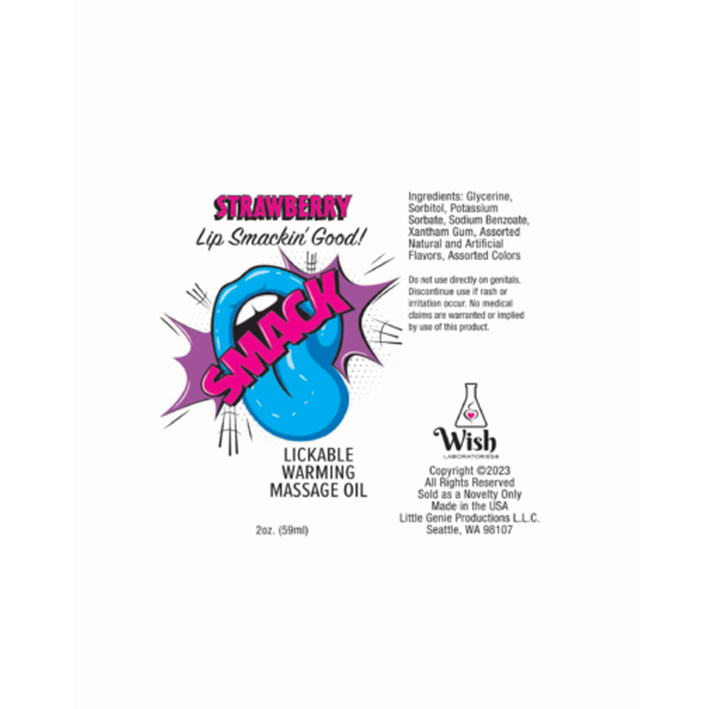 Strawberry flavored lickable warming massage oil.