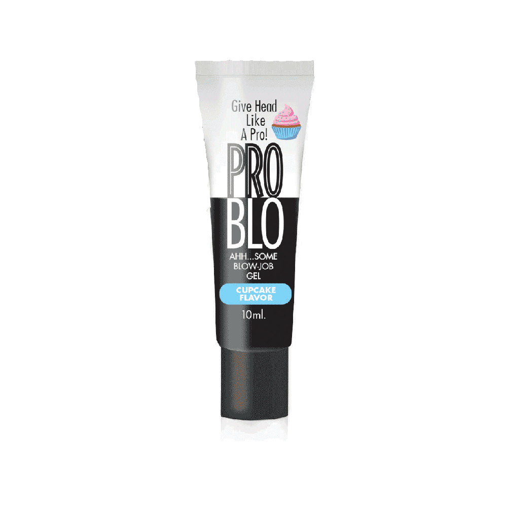 A tube of ProBlo Cupcake Flavor oral pleasure gel.