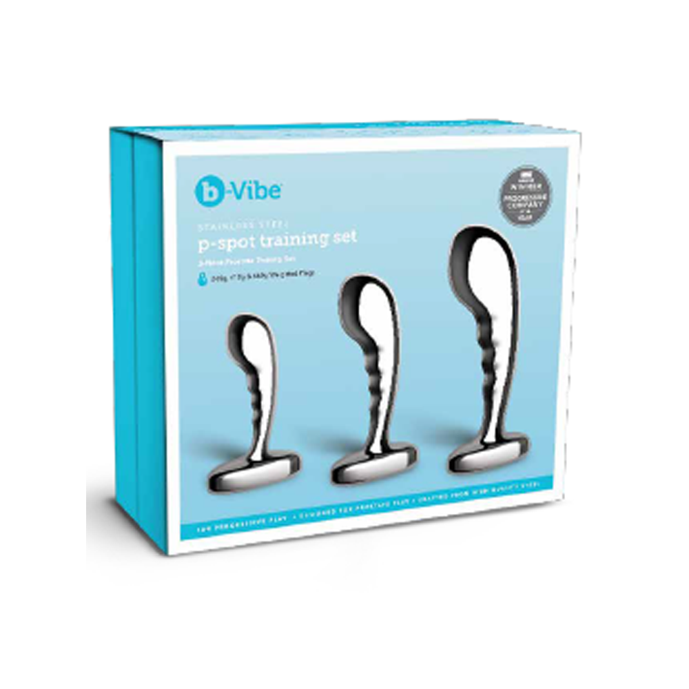 b-Vibe stainless steel prostate training set with three plugs.