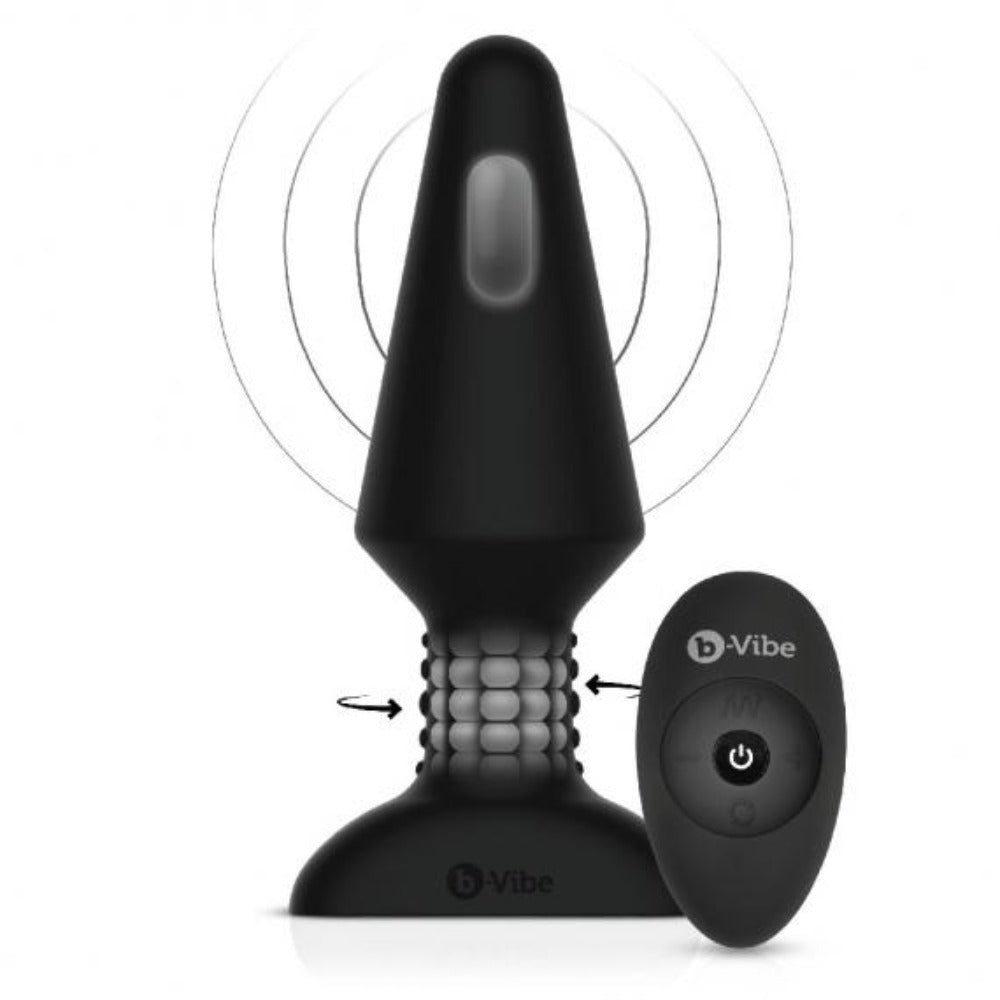 Black silicone XL anal plug with remote control.
