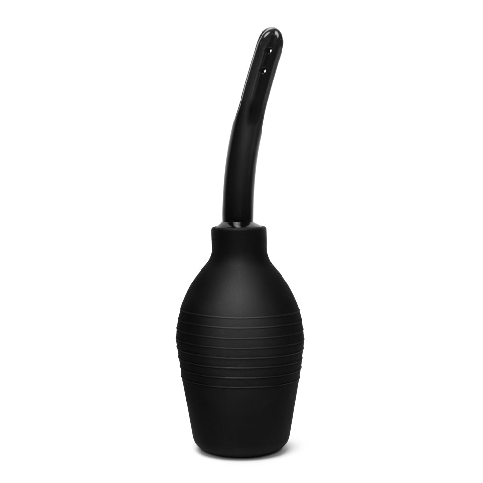 Black bulb enema with a curved nozzle.
