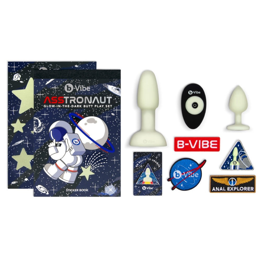 Glow-in-the-dark anal play set with astronaut-themed packaging and accessories.