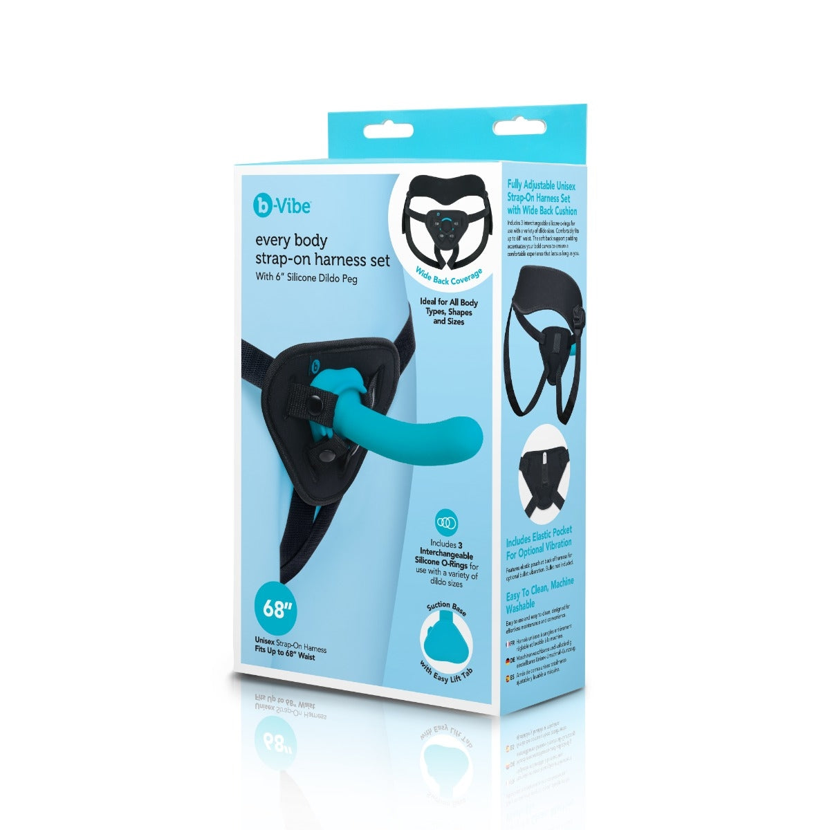 B-Vibe Every Body Strap-On Harness Set with 6-inch silicone dildo.