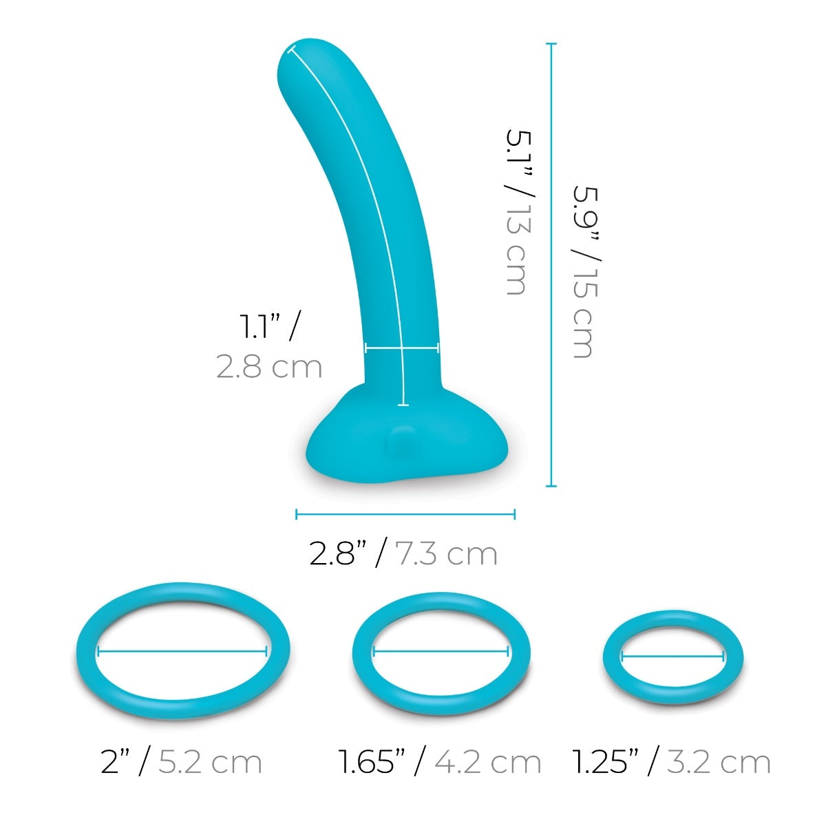 A blue strap-on harness set with a silicone dildo and three rings.