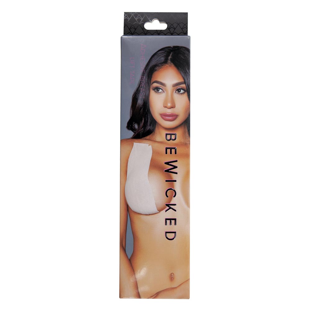 Nude waterproof adhesive breast lift tape strips on packaging.