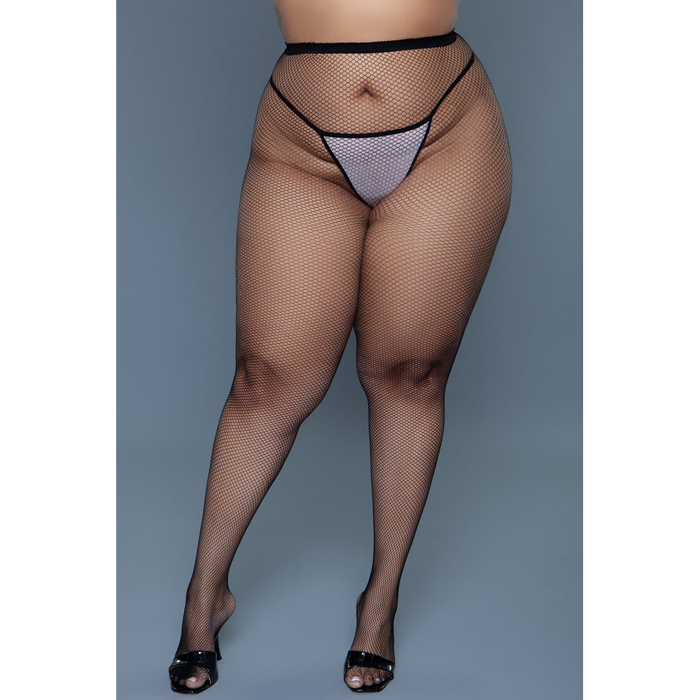 Black mini fishnet pantyhose in queen size.