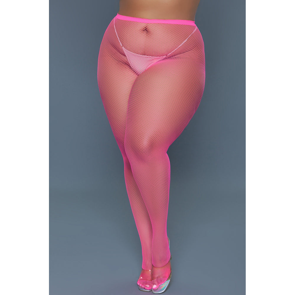 Hot pink mini fishnet pantyhose in queen size.