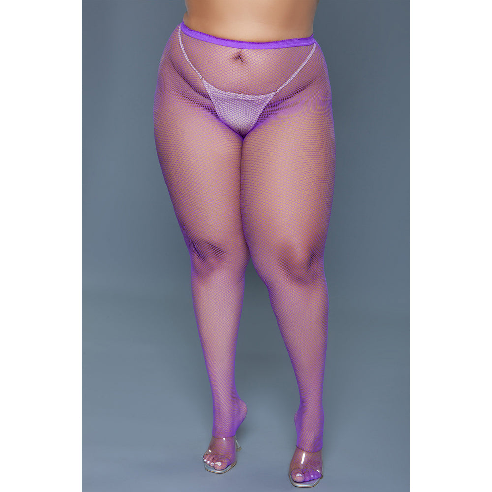 Purple mini fishnet pantyhose in queen size.