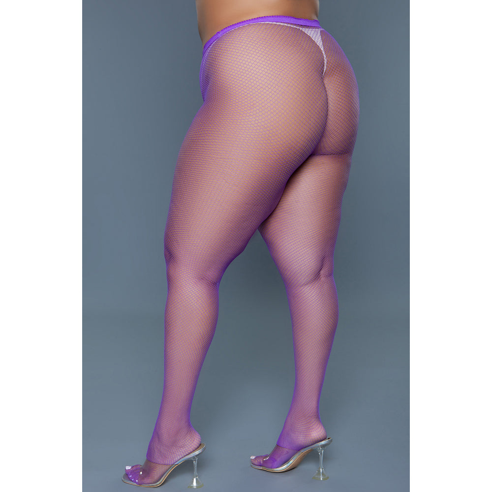 Purple mini fishnet pantyhose in queen size.