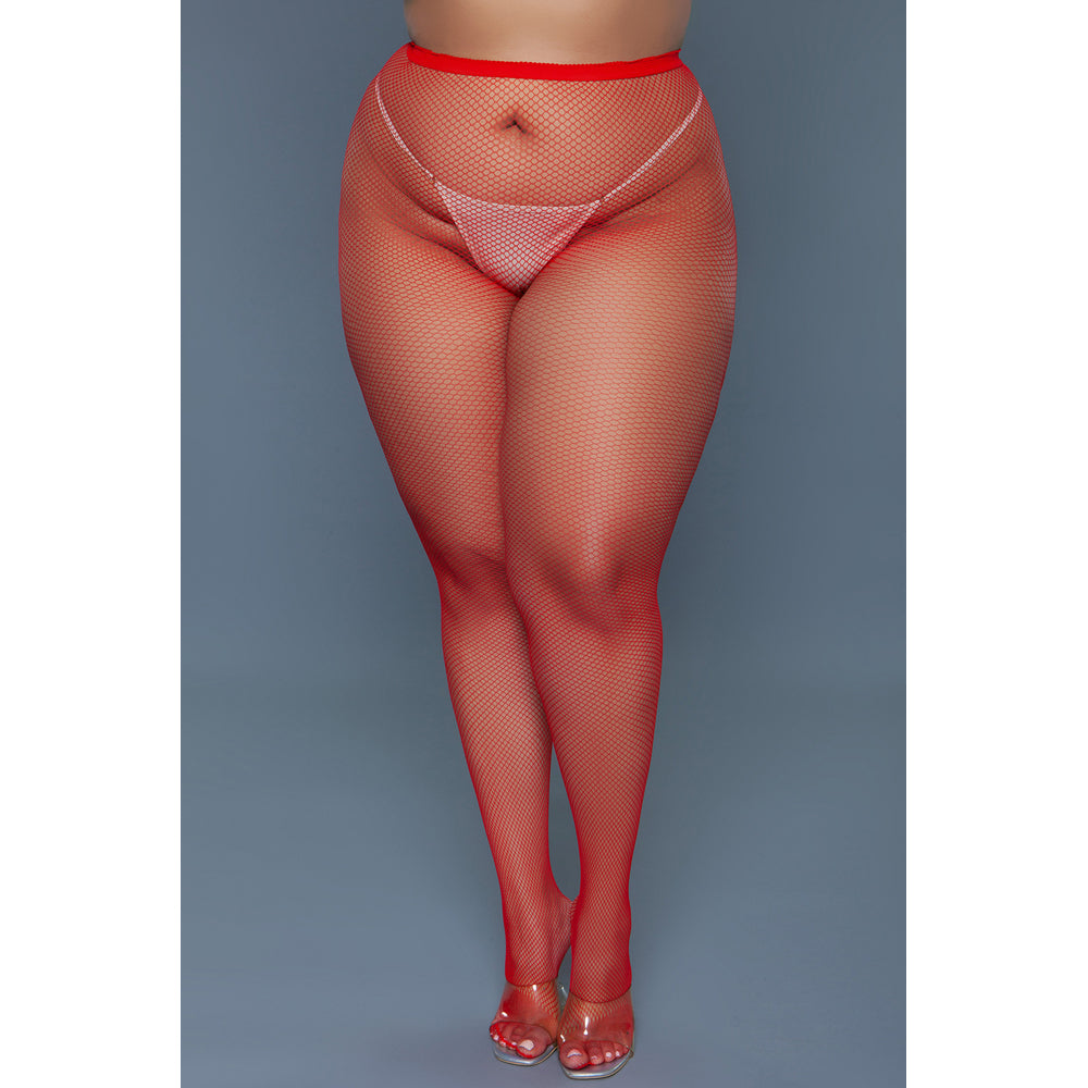 Red queen size mini fishnet pantyhose with a comfortable fit.