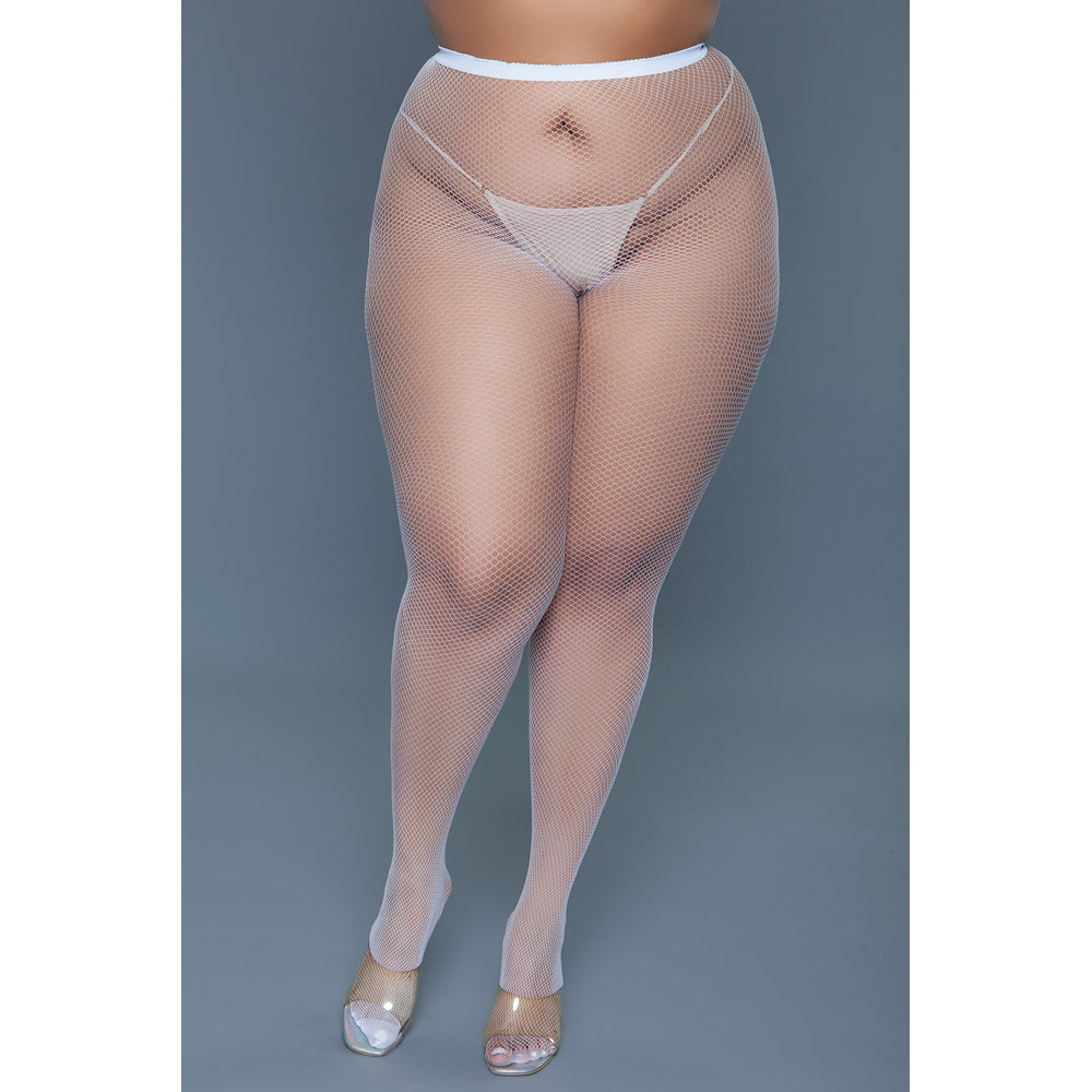 White mini fishnet pantyhose in queen size.