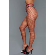 Burgundy oversized fishnet pantyhose with a diamond pattern.