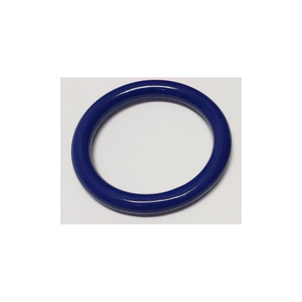 A blue, seamless, 2-inch stainless steel cock ring.