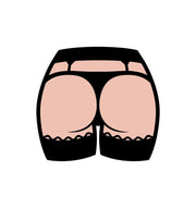 A soft enamel lapel pin featuring a stylized illustration of a person's buttocks in black underwear.