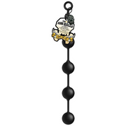 Large black silicone anal bead chain with a skull tag.