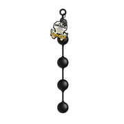 Black silicone anal beads with a skull tag.