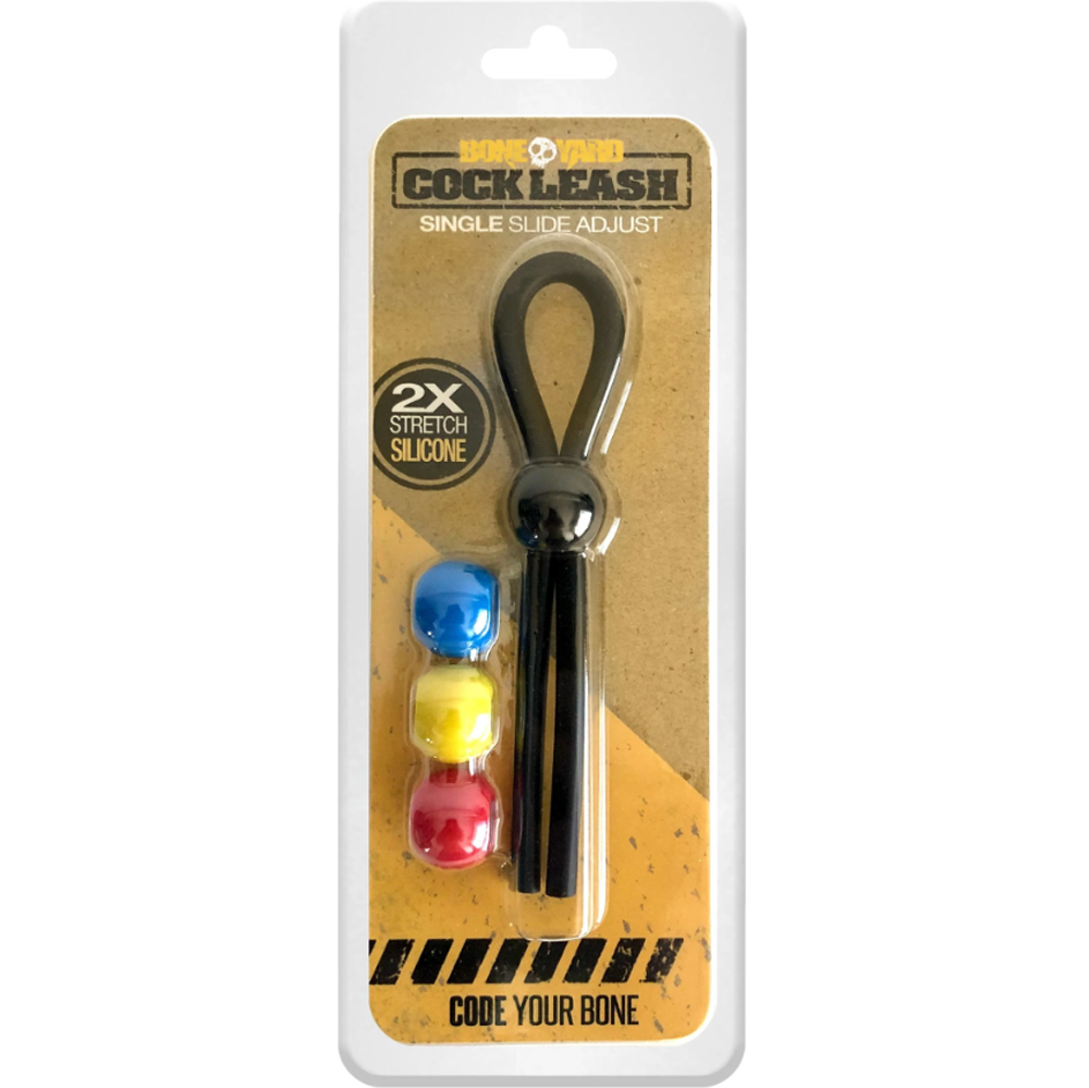 Adjustable silicone cock ring leash with colored beads.