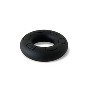 Black silicone cock ring with textured indentations.