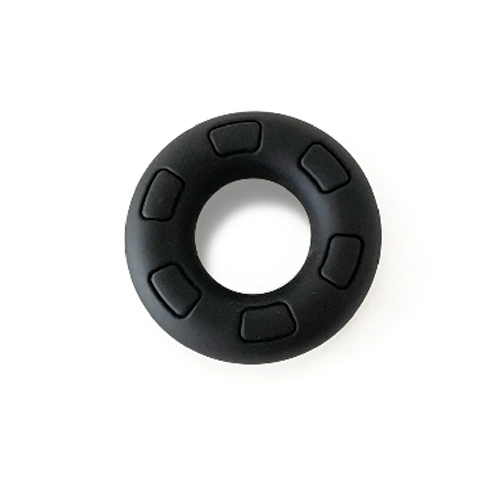 Black silicone ring with six raised rectangular indentations.