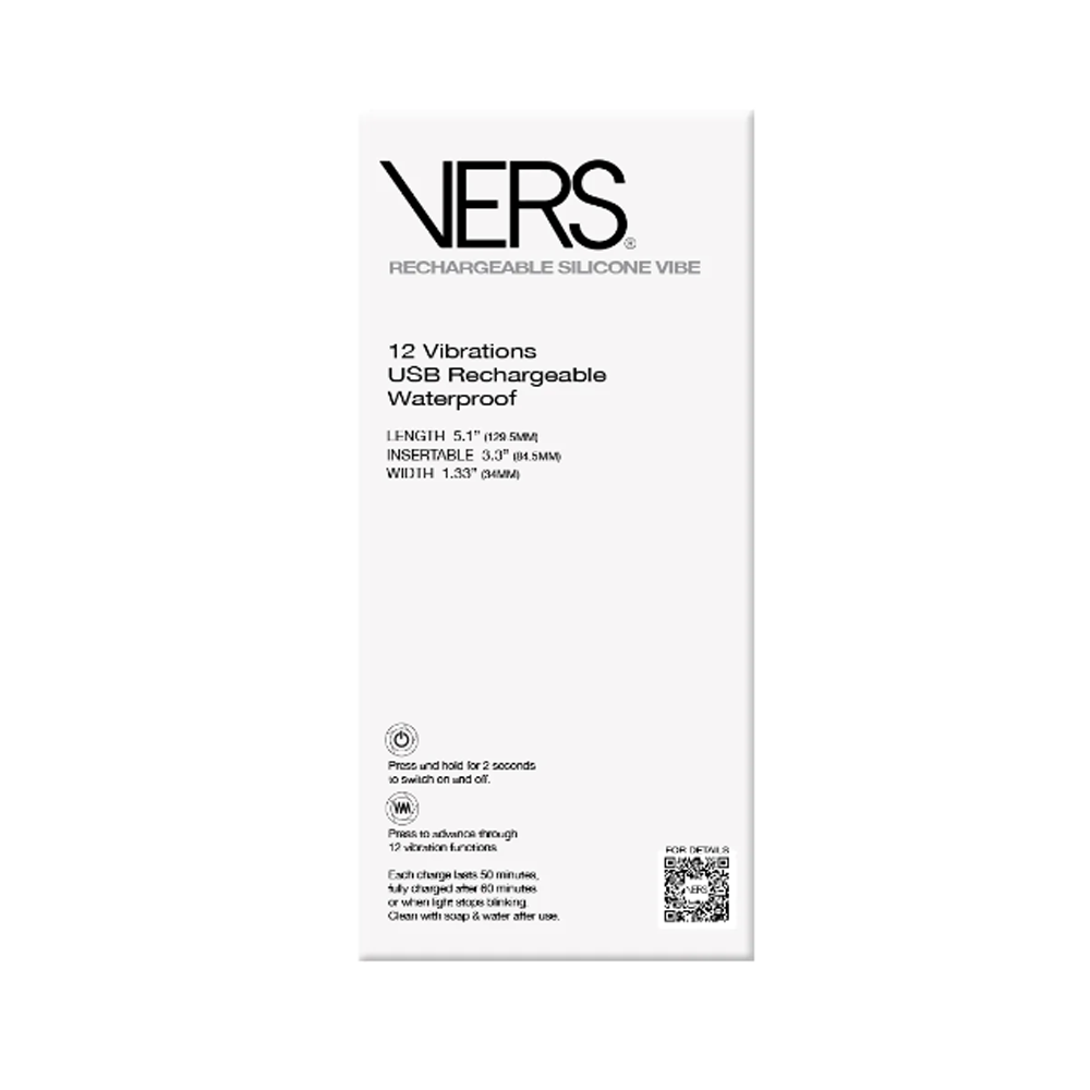 VERS rechargeable silicone vibrator with 12 vibration functions.
