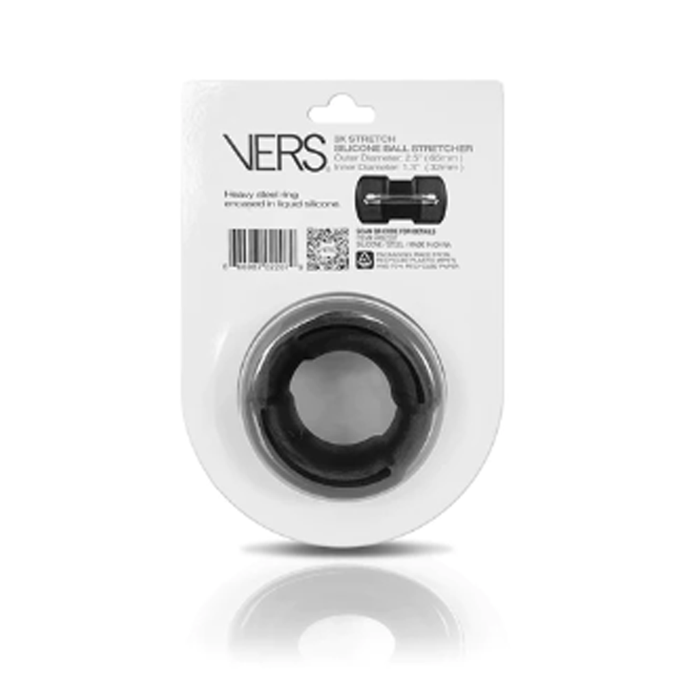 Black steel ball stretcher with silicone casing in retail packaging.